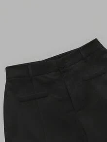 SHEIN MOD 女士100%纯棉高腰黑色舒适直筒裤，饰有刺绣贴片 - 四季皆宜，适合春夏工作、通勤、正式场合、约会、晚宴、鸡尾酒会和下午茶等各种场合。 - 彩色 - 查看 4