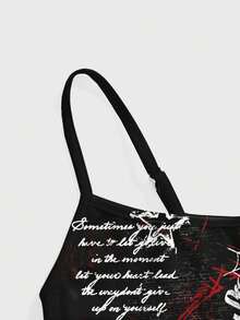 ROMWE Áo ba lỗ nữ kinh dị đen tối bí ẩn vết máu Anime cô gái Punk mắt đá quý nhện ngọn lửa đường phố Punk thập tự giá - màu đen - Xem 4