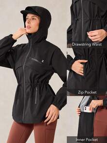 OutZeal Women Water-Resistant Multi Zip Pocket Drawstring Waist Black Outdoor Rain Jacket Hiking Camping Fall - Black - View 5