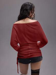 ROMWE Grunge Punk Kpop浪漫朋克风十字架字母印花露肩长袖T恤女款