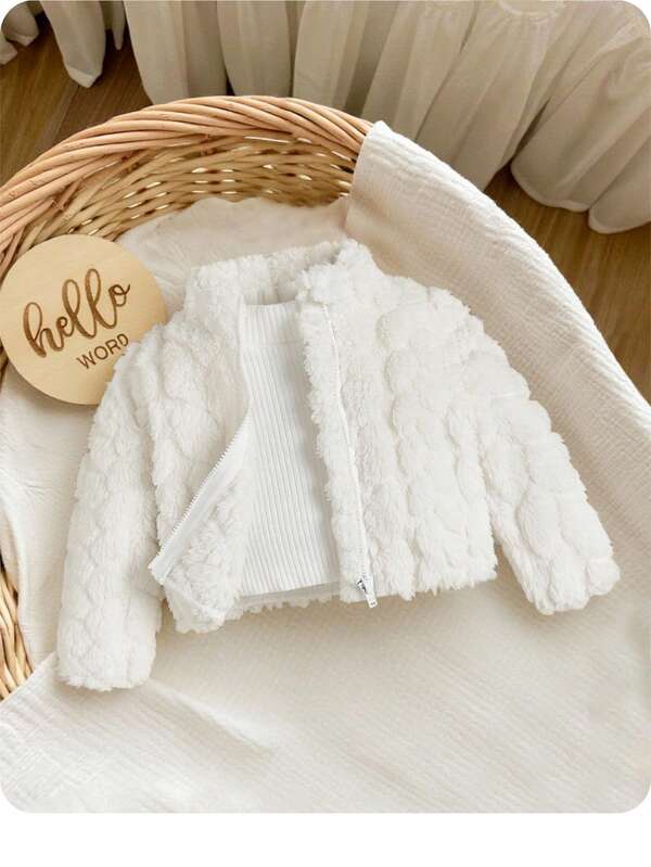 SHEIN Newborn Baby Girls' Thickened Long Sleeve Jacket With Stand Collar,In Fall/Winter