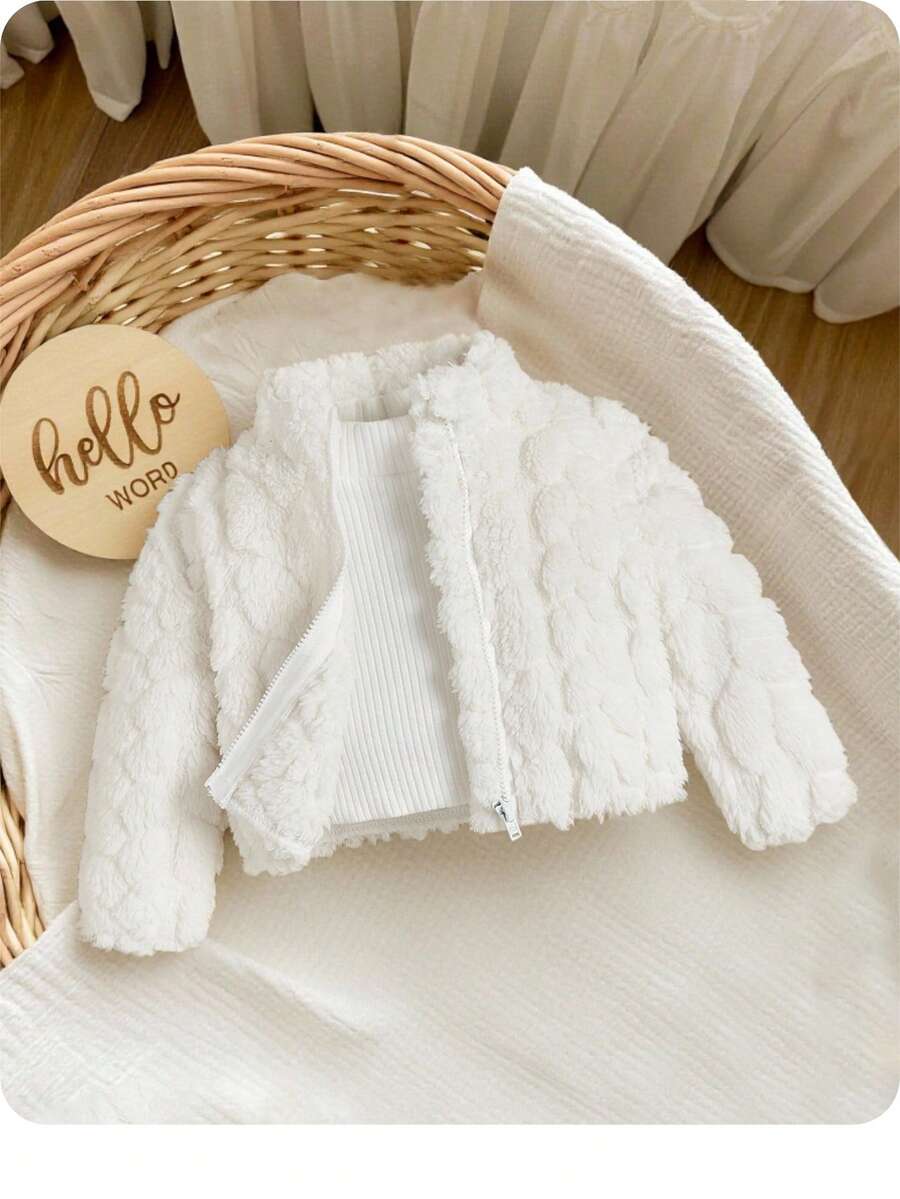 SHEIN Newborn Baby Girls' Thickened Long Sleeve Jacket With Stand Collar,In Fall/Winter