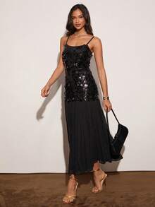 Enchnt Abito elegante da donna con spalline di paillettes - nero - Visualizzare 4