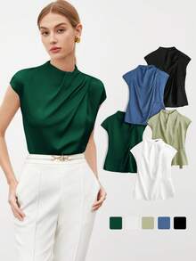 BizChic Áo nữ tay ngắn cổ bèo bất đối xứng mùa Xuân/Hè mới, hiện đại, thanh lịch, phù hợp cho công sở, đi làm hàng ngày, lãng mạn, mang hơi hướng thập niên 90, retro, Giáng sinh, Năm mới, Ngày lễ tình nhân, tiệc tùng, đi biển, tốt nghiệp, lễ hội, kỳ nghỉ, đa năng, tối giản, lãng mạn, thích hợp cho khách dự đám cưới, chủ nhà, hẹn hò, tiệc tùng, hòa nhạc, bữa sáng muộn, sân bay, nhiều dịp khác nhau. - Màu xanh lá cây đậm - Xem 10