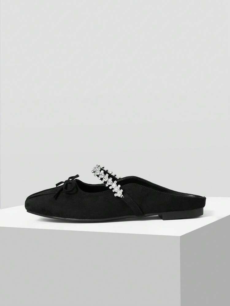 VINTAGE COMFORTABLE CASUAL RHINESTONE DETAIL BOW DECOR FLAT SHOES SPRING SHOES