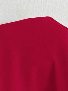 Viva Relle 大码女士优雅派对性感简约日常弹力修身甜心领长袖喇叭袖口收腰红色衬衫 - 紅色 - 查看 7