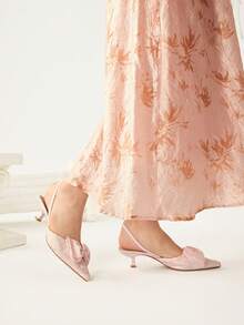 CUCCOO CHICEST Women's Pointed Toe Kitten Heel Pumps With Bow Decor, Solid Color, Ankle Strap, Elegant Daily Wear, For Outdoor Shopping, Festivals, Parties, Spring Summer Winter, Pair With Satin Dresses Spring Shoes Spring Break Easter Prom Heels - Baby Pink - View 7