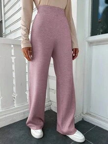 RueChic Solid Wide Leg Sweater Pants - Dusty Pink - View 3