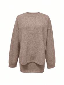 INAWLY Set di maglione lavorato a maglia grigio e minigonna da donna, girocollo alla moda con maniche lunghe - colore granata - Visualizzare 6
