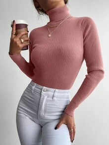 RueChic Solid Turtleneck Ribbed Knit Sweater - Dusty Purple - View 4