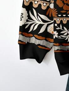 EMERY ROSE Sudadera holgada de manga larga con estampado geométrico en contraste negro y marrón, de estilo minimalista y casual, adecuada para otoño/invierno, talla grande - Multicolor - Ver 3