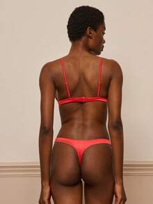 lacRébo 红色缎面内衣套装，含三角胸罩和丁字裤，秋冬款 - 紅色 - 查看 3
