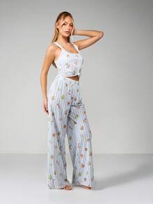 MISSGUIDED 圣诞节假期休闲套装阔腿阔腿裤短款背心条纹冬季睡衣舒适 - 彩色 - 查看 5