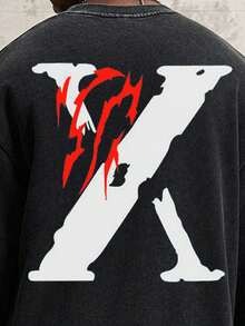 Manfinity ZONE917 Y2K Letter Print Washed Black Oversized Sweatshirt - Black - View 2