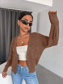 EURMUSE Áo khoác cardigan trơn màu đa năng thường ngày dành cho nữ - Lạc đà - Xem 4