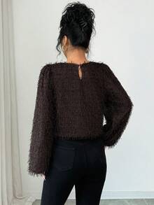 Elenzga Women's Elegant Dark Brown Long Sleeve Top,French Vintage Satin Collar & Waist Tie Bow,Autumn Night Out Office Casual,Halloween Christmas Party - Brown - View 2