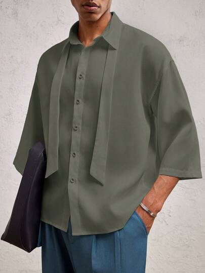 AKNOTIC Formal Camisa casual de manga corta con cuello, de corte holgado y caída de hombros, adecuada para uso diario