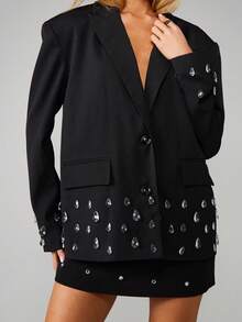 MISSGUIDED Blazer oversize con applicazioni a goccia, dettagli in cristallo e design a lunghezza anca - nero - Visualizzare 4