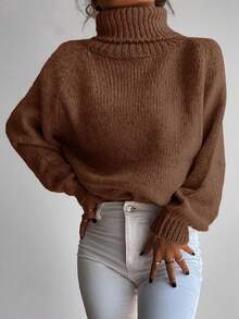 RueChic Turtleneck Raglan Sleeve Sweater - Camel - View 5