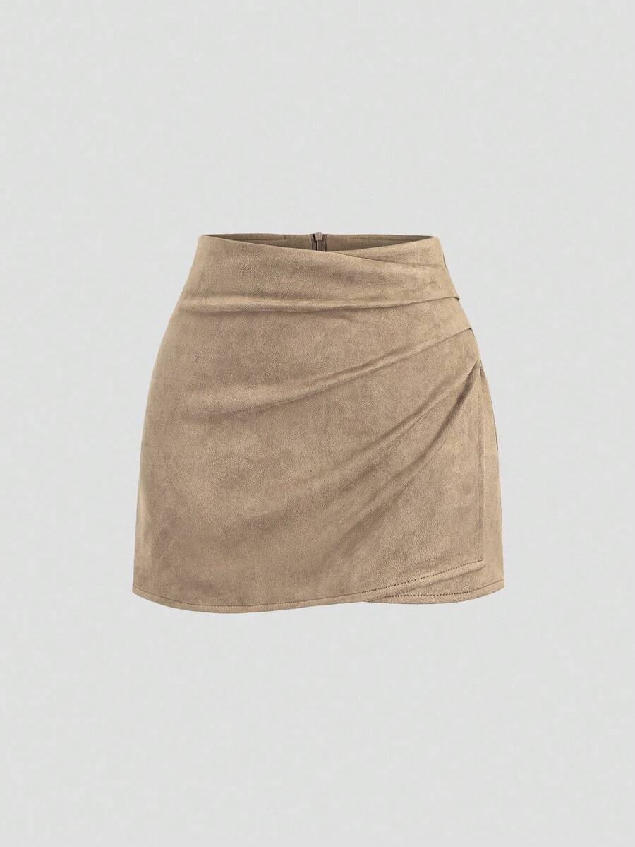 Sweetra 复古意式美拉德色百褶修身裙，秋冬性感撩人 - 卡其色 - 查看 1