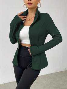 SHEIN LUNE 秋冬休闲纯色保暖内衬夹克 - 墨綠色 - 查看 4