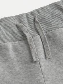 SHEIN Comfortable Casual Solid Color Knit Low Waist Wide Leg Teen Girl Sports Pants, Thermal Lined Winter Sports Pants, Wide Leg Sports Pants, Flared Sports Pants, Fleece Sports Pants - Grey - View 3