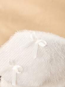 Girls' Sweet Fashion All White Winter Tea Party Outfit,Round Neck Long Sleeve Plush Fur Jacket With 3D Bow Design&High Waist Lamb Wool Short Skirt - White - View 8