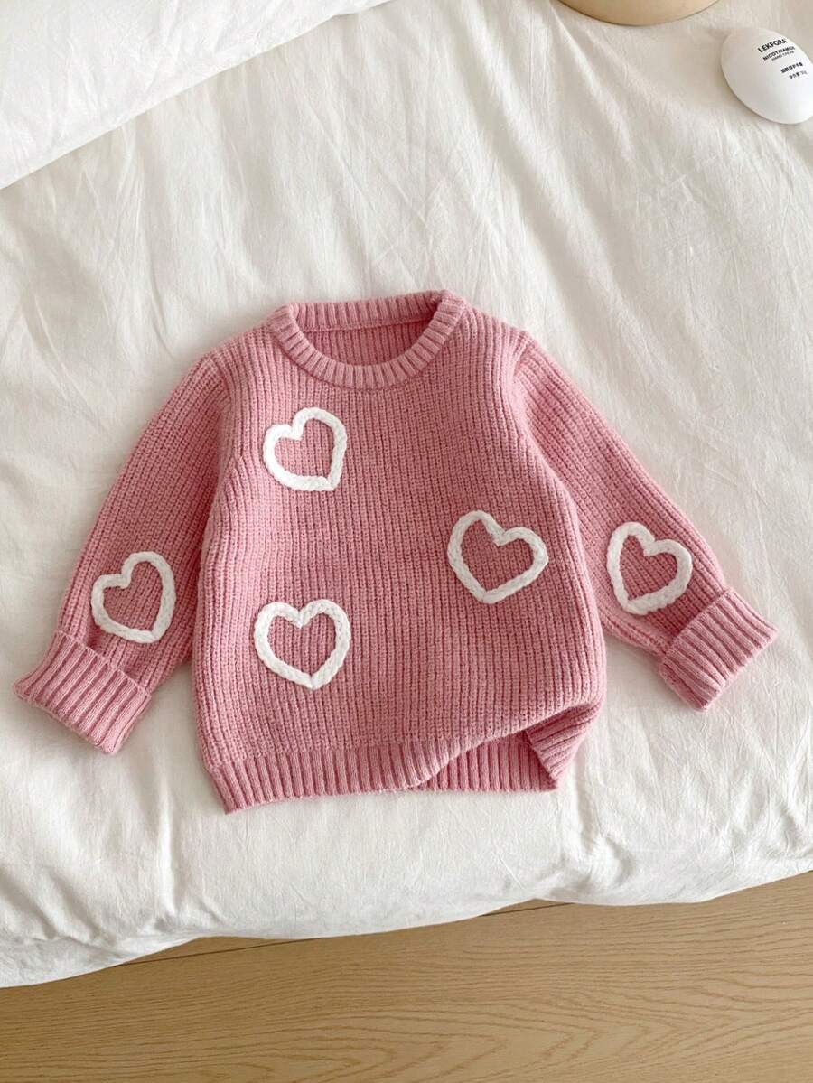 SHEIN Vintaside Kids 时尚百搭可爱爱心图案女童套头毛衣,秋冬季针织衫,女童毛衣,女童针织上衣,小女孩长袖服装,女童针织上衣,女童纯色毛衣,女童秋冬保暖针织上衣,可爱毛衣,女童休闲秋季服装,3-4岁秋季服装,粉色套头毛衣针织套装,女童针织毛衣,女童秋冬服装,少女爱心毛衣,女童针织衫,女童爱心毛衣,女童秋冬服装 - 藕粉色 - 查看 1