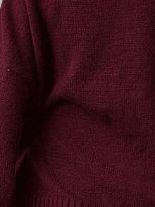 SHEIN 少女女孩酒红色和白色撞色V领宽松图案套头毛衣 - 酒紅色 - 查看 5