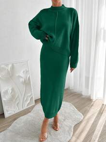 EURMUSE Women Sweater & Knit Skirt Co-Ord Set For Spring & Autumn - Green - View 6