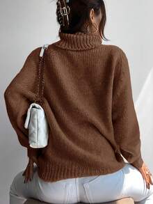 RueChic Turtleneck Raglan Sleeve Sweater - Camel - View 6