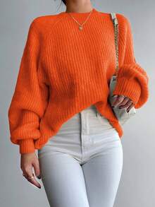 EURMUSE Solid Raglan Sleeve Sweater - Orange - View 3