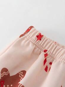 THE HAPPY LOOK 2pcs Young Boy Gingerbread Man Cartoon Pattern Knit Soft Collar Long Sleeve Half-Zip Pullover Top And Elastic Waist Pants Set