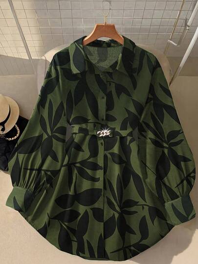 SHEIN LUNE Women's Metal Decor Long Lantern Sleeve Blouse, Elegant And Fashionable