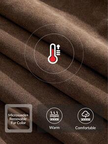 Anewsta 女式仿麂皮翻领双排扣短款夹克（配腰带），秋冬款 - 棕色 - 查看 2