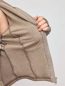 SHEIN Set de haine cu glugă camel pentru fete, sport, casual, din două piese, hanorac cu mânecă lungă și pantaloni de trening, trening pentru școală, alergare, haine moi și calde din fleece