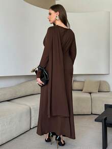 Modelyn Vestido de manga larga con diseño de pliegues para mujer de talla grande en otoño