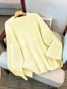 GlowEve CURVE Áo len chui đầu dáng rộng, tay raglan, mùa đông cho nữ cỡ lớn - Vàng nhạt - Xem 6