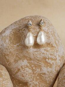 时尚优雅的锆石仿珍珠耳环，铜质，适合各种场合，复古风格，婚礼/新娘配饰，仙气/仙女风，珍珠，金属质感，秋冬装，优雅，适合妈妈/女士/女孩/母亲，高级质感，复古风，多层设计 - 金色 - 查看 6