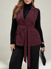 Auralis Plus Size Women's Spring And Autumn Fashion Casual Loose Comfortable Daily Purplish-Red Suit Vest Jacket, Old Money Style,Work Wear,Business Casual Women,Fall,Office For Women,Women Blazer/Winter