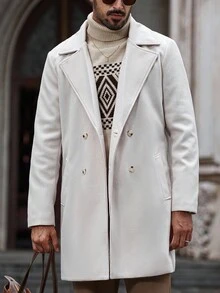 Calvornis Men's Long Sleeve Double-Breasted Casual Overcoat, Fall And Winter, Mix And Match Autumn Menswear, Winter , Warm Elegant Casual Street Style For Men Old Money Festival Wedding Guest - Apricot - View 5