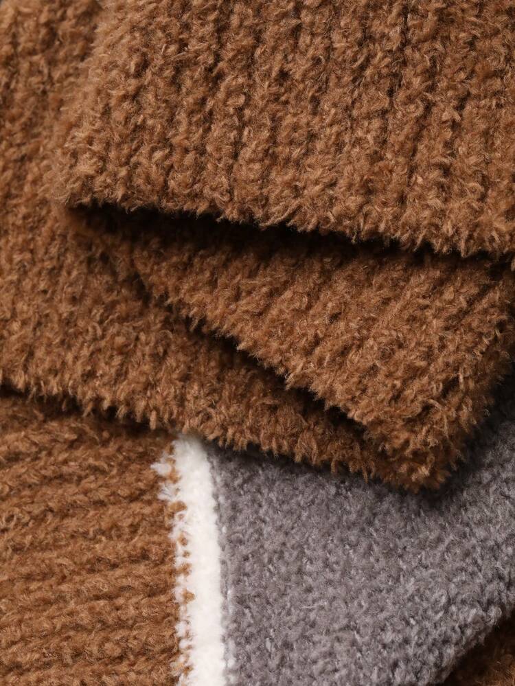 Men's Autumn Patchwork Color Block Design Top & Elastic Waist Knit Pants Loungewear Set,New Year,Christmas, Winter Clothes