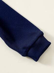 SHEIN 新生儿男/女宝宝可爱圆领长袖连体衣，秋冬款 - 藏蓝色 - 查看 4