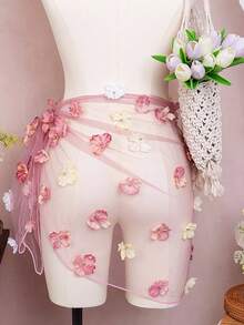 Bellisia Váy che bãi biển màu hồng sen bán trong suốt họa tiết hoa mùa hè mới dành cho nữ - Nhiều màu - Xem 3