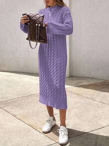 EURMUSE Women's Knitwear Long Dress With Cable Pattern,Petite - Violet Purple - View 5