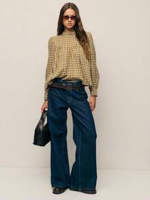 Nöista 格子衬衫，优雅高领，蓬松袖子，宽松廓形，为女性冬季提供别致精致的选择，非常适合打造精致的日常造型、优雅的派对装扮、节日圣诞装扮和优雅的新年装束。 - 棕色 - 查看 8