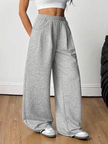 SHEIN Tall Women's Fall Streetwear Fashion Casual Vintage Corduroy Textured Long Baggy Pants,Thanksgiving Gray Casual Sports Pants With Loose Style, Suitable For Sports And Leisure - Grey - View 8