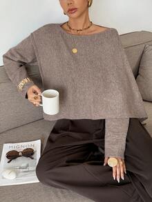 Serisse Women's Brown Fashionable Commuter Solid Color Asymmetric Sweater,Warm Sweaters For Fall And Winter French-Style Daily Commuter Warmth Brown Long-Sleeve Sweater, Perfect For Daily Outings And Dates Stylish Pairing,New Year,New Year Look, Brown Tops,Brown Sweater; Casual - Apricot - View 7