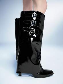 Sugerpunk Women's Multiple Buckle Decor Pointed Toe Stiletto Ankle Boots - Black - View 2