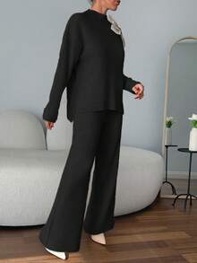 EURMUSE Women Sweater Sets With 3d Big Ribbon Detail - Black - View 5